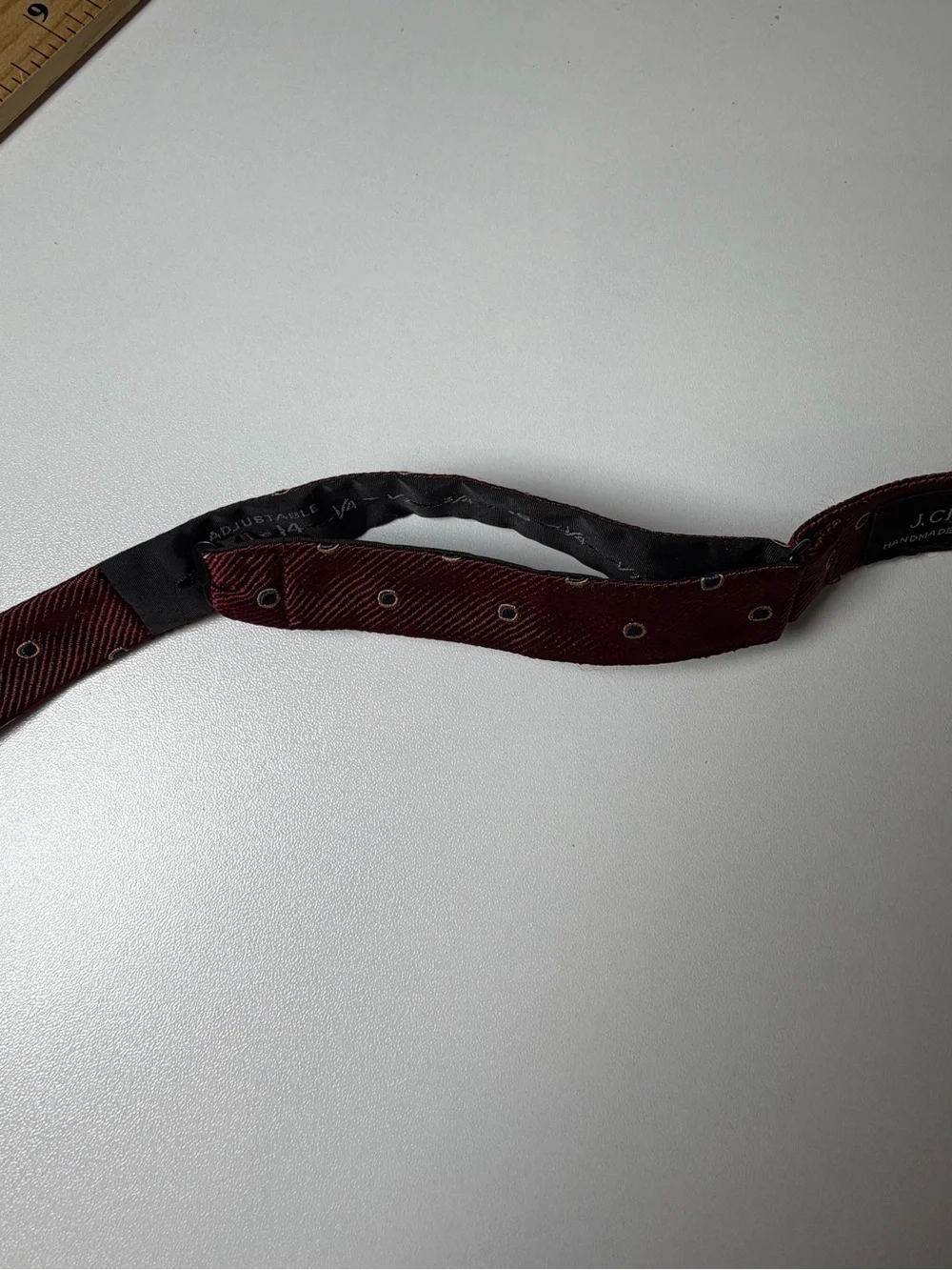 J. Crew Hand Made in USA 100% Silk Burgundy Adjustable Bow Tie with Dot Motif